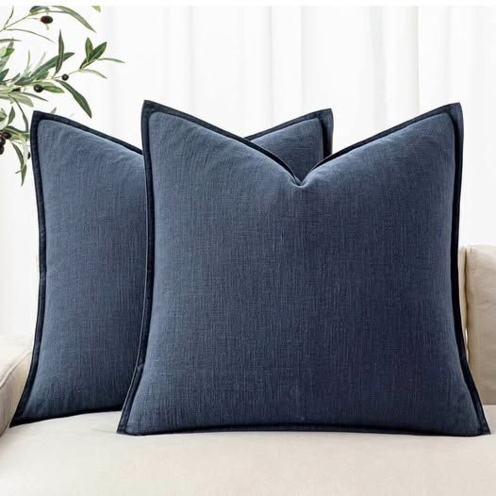 Miulee Decorative Linen Pillow Covers 20x20 Inch Indigo Blue Boho Farmhouse​ ​Ne